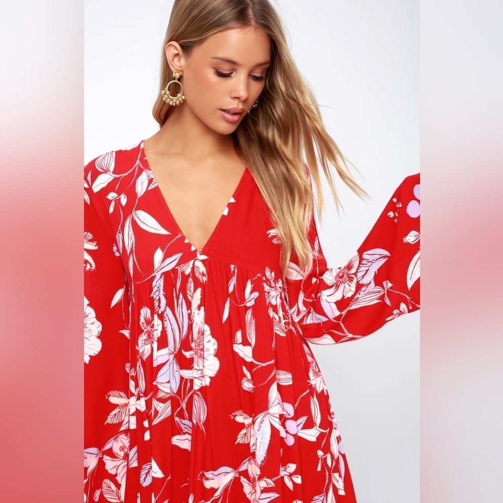 Free People Bella Red Floral Print Tunic - Picture 3 of 11